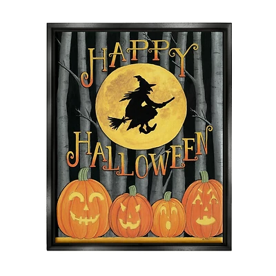 Stupell Industries Happy Halloween Forest Witch Framed Floater Canvas Wall Art