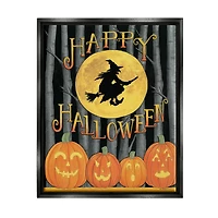 Stupell Industries Happy Halloween Forest Witch Framed Floater Canvas Wall Art