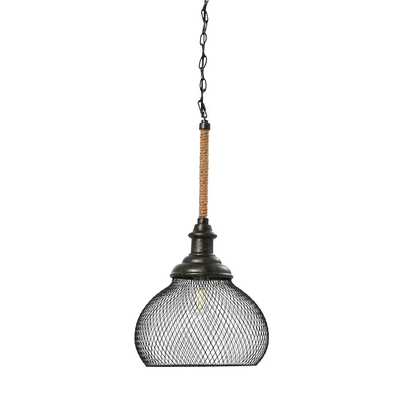 Hello Honey® Robert Stevenson Lighting Martha 26" Black Woven Metal & Natural Rope Ceiling Light