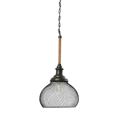 Hello Honey® Robert Stevenson Lighting Martha 26" Black Woven Metal & Natural Rope Ceiling Light