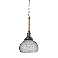 Hello Honey® Robert Stevenson Lighting Martha 26" Black Woven Metal & Natural Rope Ceiling Light
