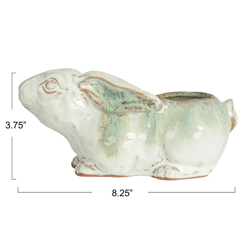Hello Honey® 8.25" White & Marine Rabbit Stoneware Planter