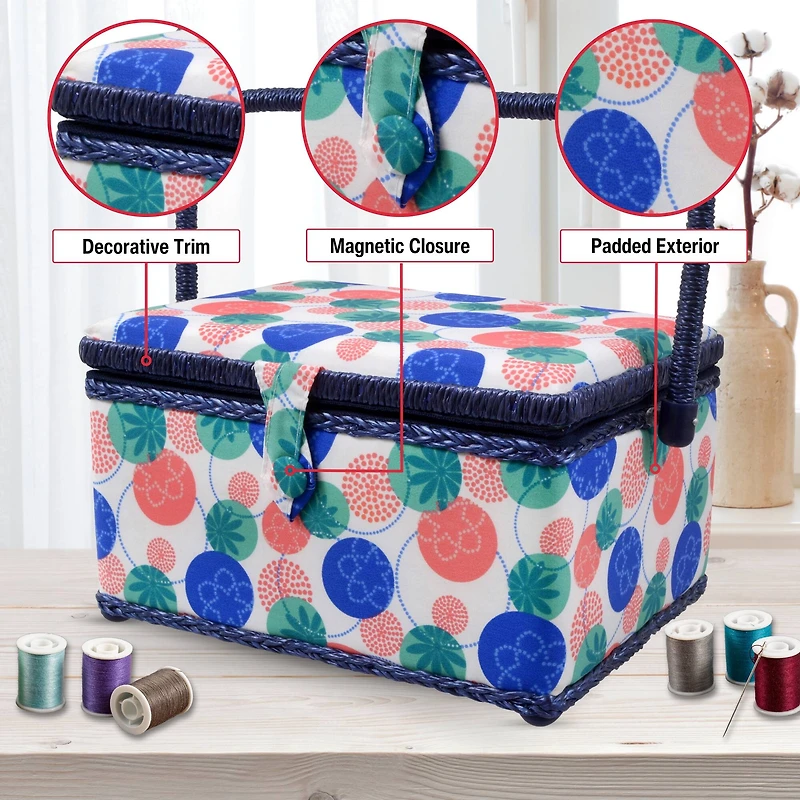 SINGER® Large Florence Floral Print Sewing Basket with Sewing Kit