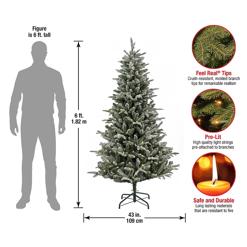 6ft. Pre-Lit Snowy Libby Fir Artificial Christmas Tree, Warm White LED Lights