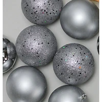 32ct. 3.5" Pewter Gray Shatterproof 4-Finish Christmas Ball Ornaments