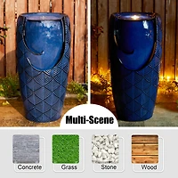 Glitzhome® 29.25" LED Cobalt Blue Scale-Like Ceramic Pot Outdoor Floor Fountain