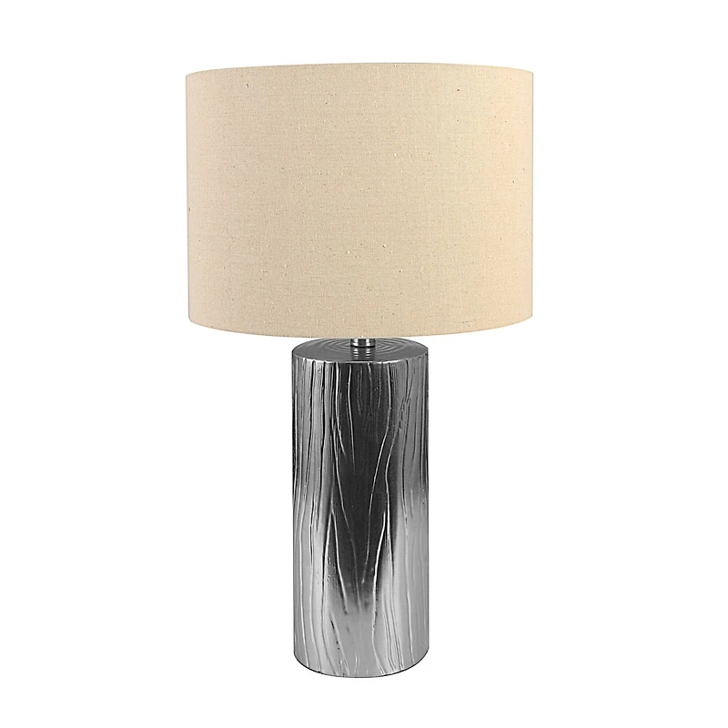Hello Honey® Silver Faux Bois Stoneware Table Lamp with Linen Shade