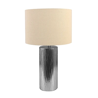 Hello Honey® Silver Faux Bois Stoneware Table Lamp with Linen Shade