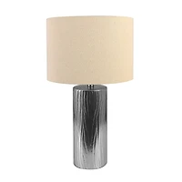 Hello Honey® Silver Faux Bois Stoneware Table Lamp with Linen Shade