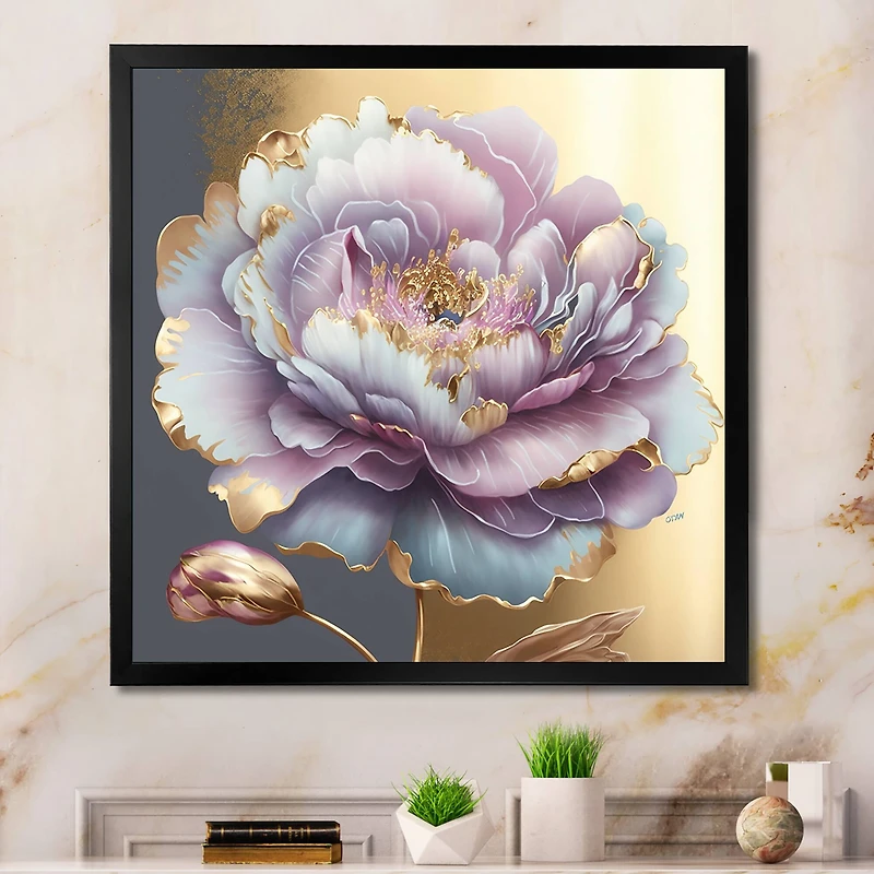 Designart 'Purple Hue Single Flower I' Floral & Botanical Framed Canvas Wall Art