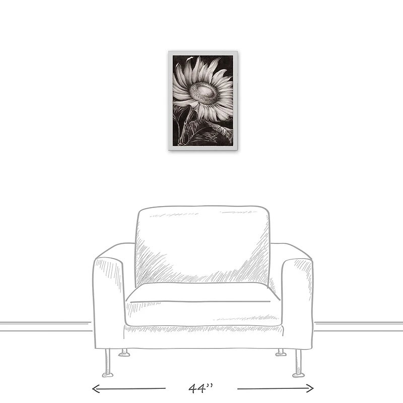 Sketched Sunflower White Framed Canvas
