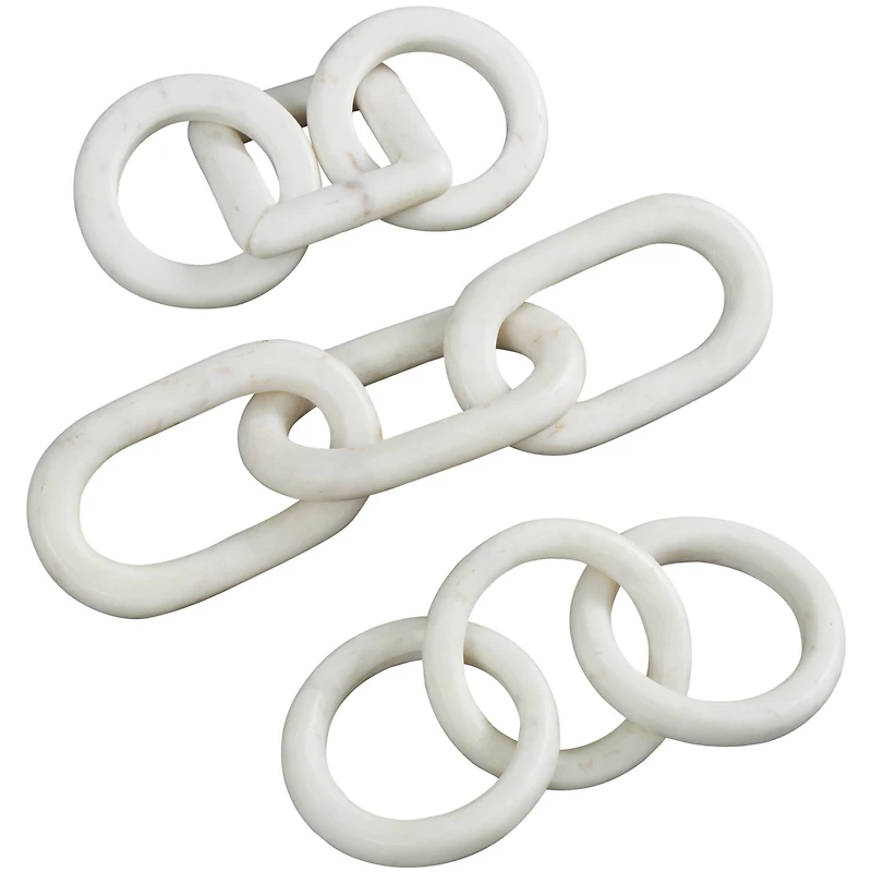 White Marble Geometric 3-Link Chain Sculpture Set