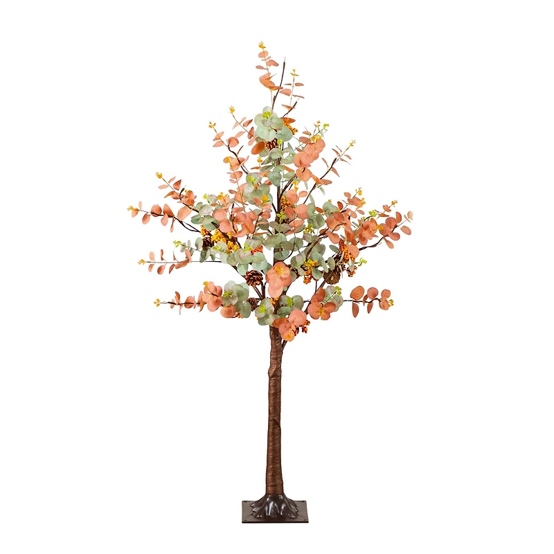 4ft. Pre-Lit Autumn Eucalyptus Artificial Fall Tree with Pinecones, Berries and 60 Warm White LED Lights