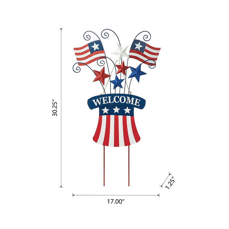 Glitzhome® 30.25" Wood & Metal Patriotic Flags Yard Stake