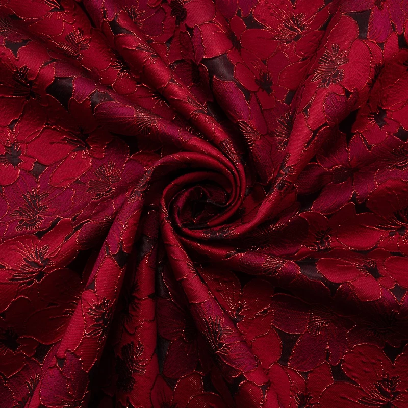 Cosplay by Yaya Han Red Metallic Tonal Floral Brocade Fabric
