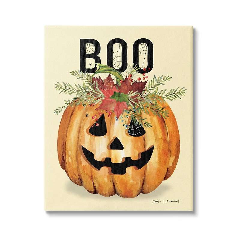 Stupell Industries Boo Seasonal Halloween Flowers Canvas Wall Art