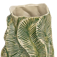 Hello Honey® 12.75" Green Textured Stoneware Organic Shaped Vase with Reactive Glaze