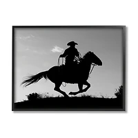 Stupell Industries Southwestern Cowboy Silhouette Black White Horse in Black Frame Wall Art