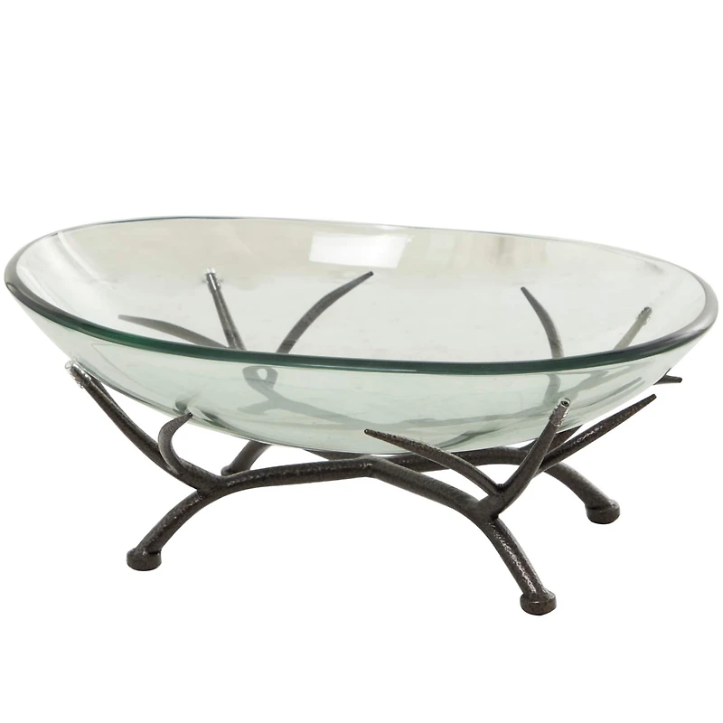 17" Kitchen Glass Serving Bowl with Black Metal Branch Stand