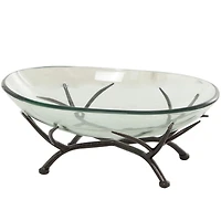 17" Kitchen Glass Serving Bowl with Black Metal Branch Stand