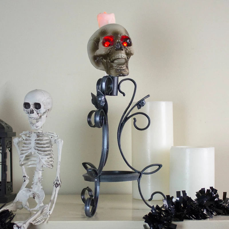 16.25" Gothic Flameless Skull Halloween Candle Holder