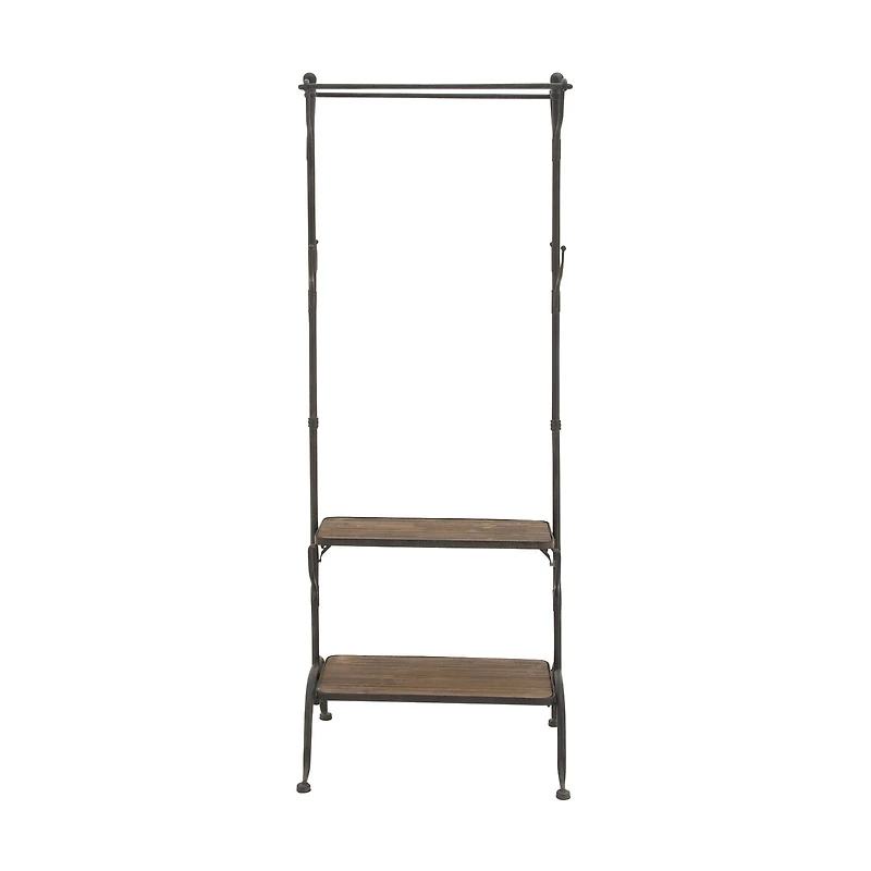 72" Black Metal & Wood Industrial Coat Rack