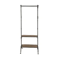 72" Black Metal & Wood Industrial Coat Rack