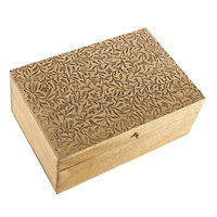 Brown Mango Wood Scroll Handmade Storage Box with Vine Carvings & Gold Accents, 3ct.