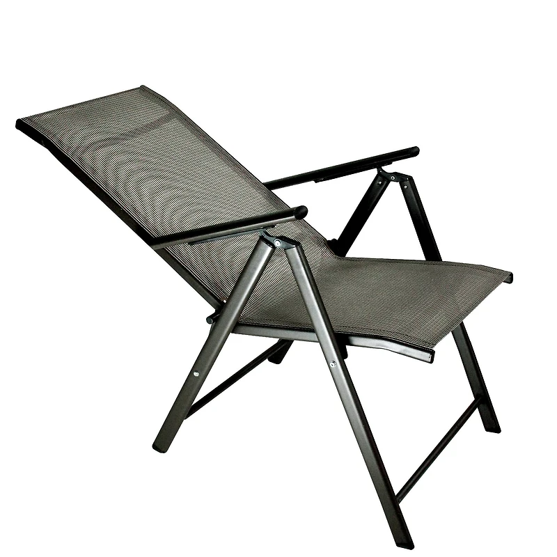 40" Brown Steel and Mesh Foldable Reclining Patio Arm Chair