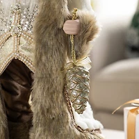 Glitzhome® 18"H Faux Fur Christmas Woodland Santa Figurine with Porcelain Face