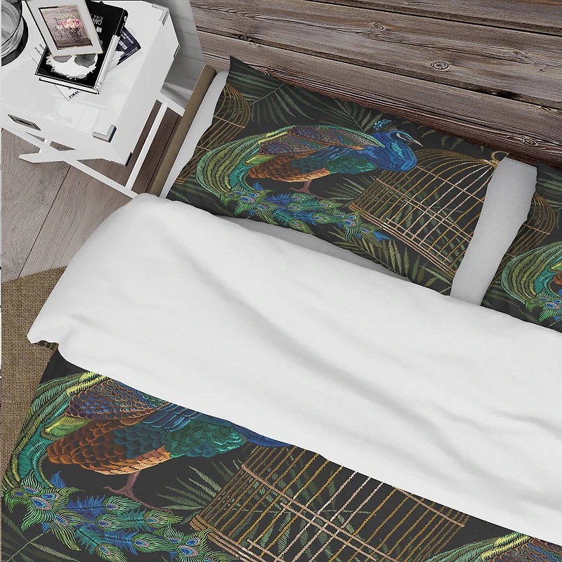 Designart 'Tails of Peacocks and Birds Cage' Farmhouse Bedding Set