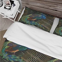 Designart 'Tails of Peacocks and Birds Cage' Farmhouse Bedding Set