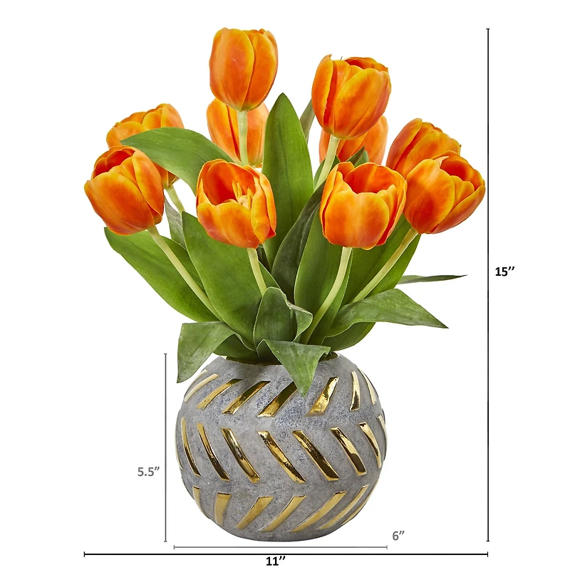 15" Tulip Arrangement in Decorative Ceramic Vase