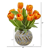 15" Tulip Arrangement in Decorative Ceramic Vase