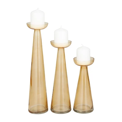 The Novogratz Set of 3 Gold Glass Contemporary Candle Holder, 3" x 3" x 3"