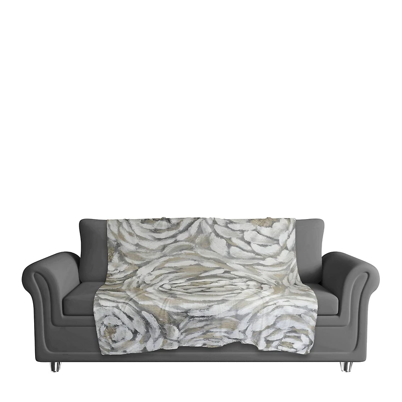 Cream & Gray Floral Sherpa Fleece Blanket