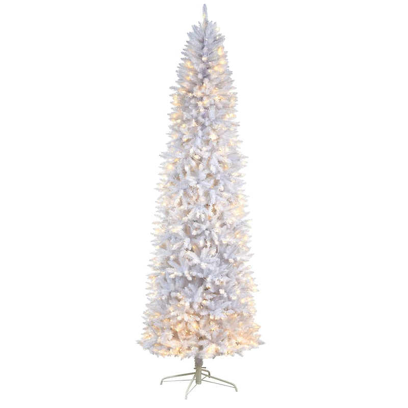 9ft. Pre-Lit Slim White Artificial Christmas Tree, Warm White LED Lights