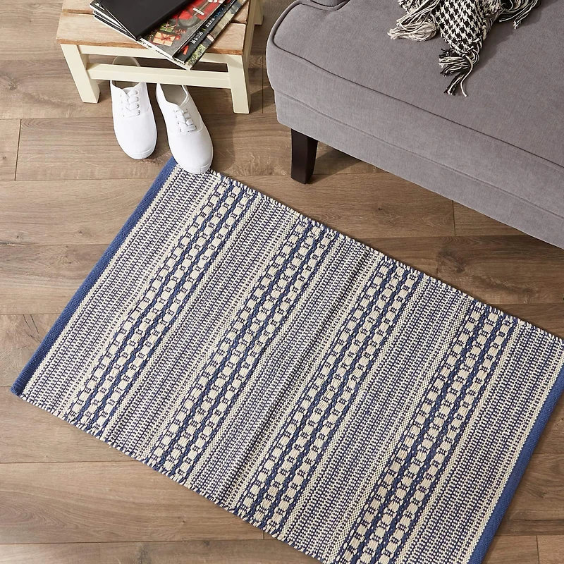 DII® French Blue Dobby Stripe Hand-Loomed Rug, 2ft. x 3ft.