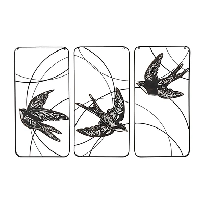 Black Bird with White Floral Patterns Open Frame Metal Wire Wall Décor Set