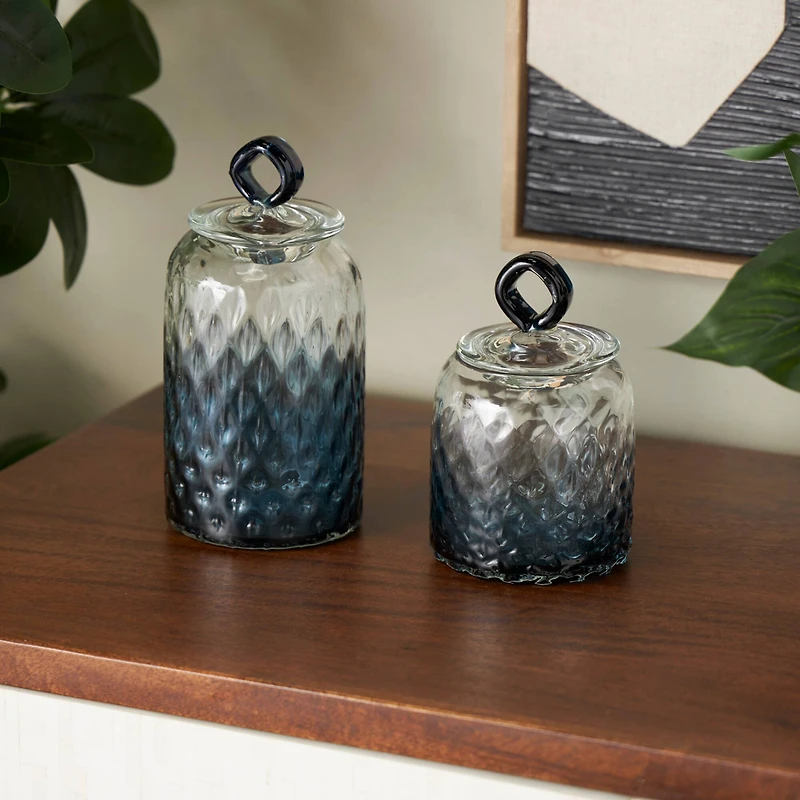 Glass Geometric Faceted Ombre Decorative Jars with Diamond Knobs