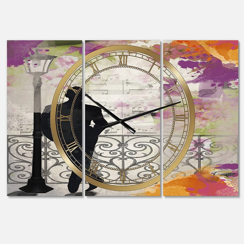 Designart Waiting In Paris Oversized Traditional 3 panel Wall Clock
