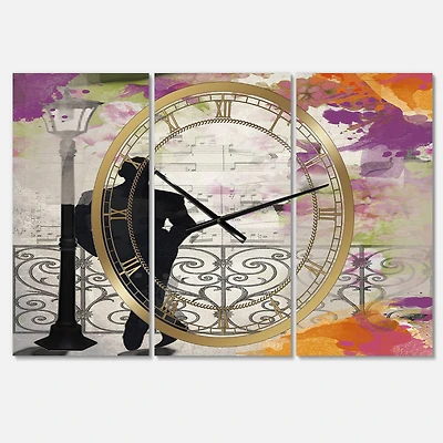 Designart Waiting In Paris Oversized Traditional 3 panel Wall Clock