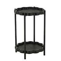 23.75" Black Wood Floral Inspired 2-Level Side End Accent Table with Metal Legs
