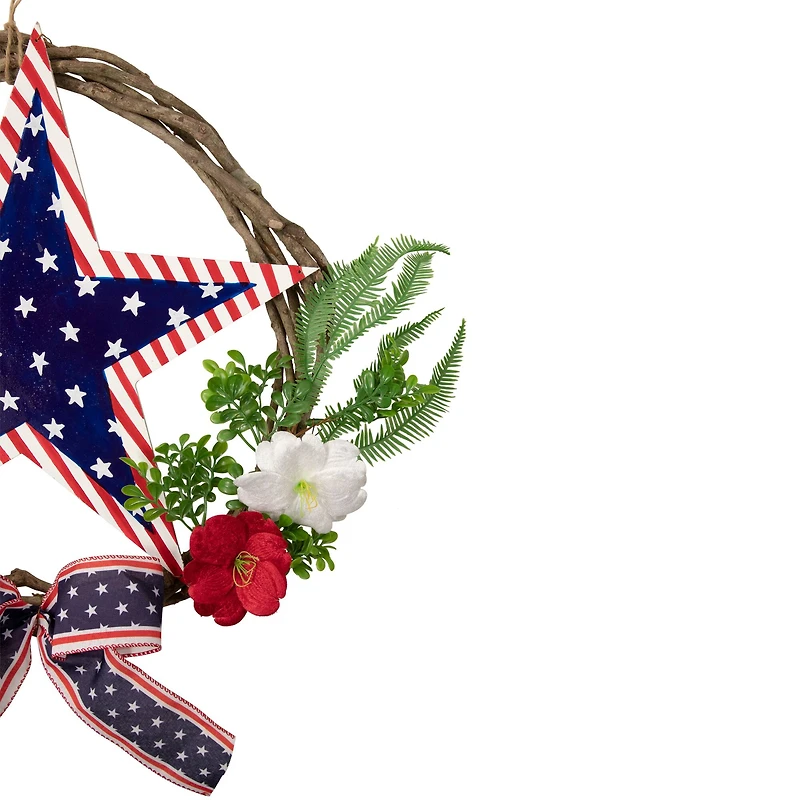 24" Americana Star & Mixed Floral Patriotic Wreath
