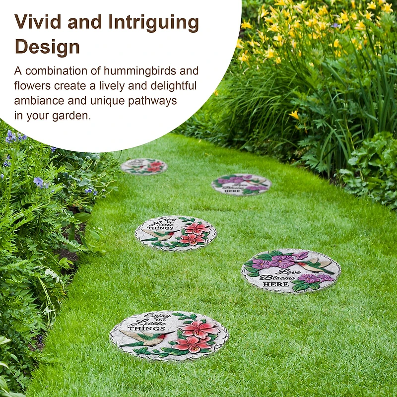 Glitzhome® 10" Cement Hummingbird & Flower Textured Stepping Stones Set