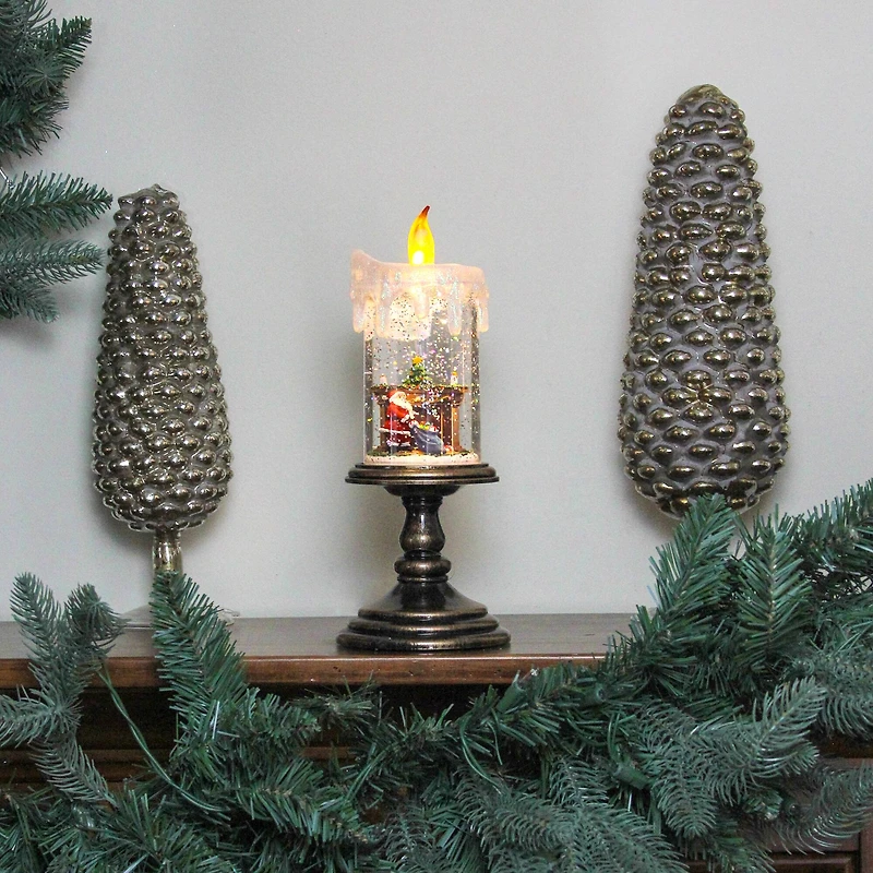 10.25" LED Flameless Glitter Snow Dome Santa Candle