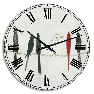 Designart 'Red Catching Up Bird Family Traditional Wall Clock