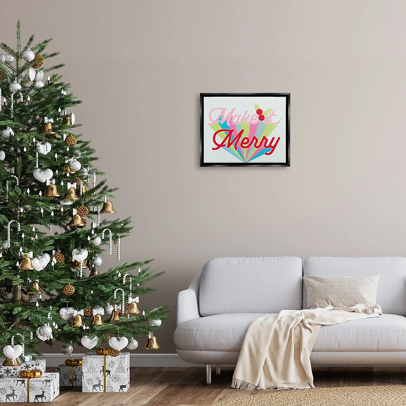 Stupell Industries Make It Merry Bold Christmas Stripes Framed Floater Canvas Wall Art