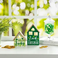 Glitzhome® Lighted St. Patrick's Wooden House Table Décor Set