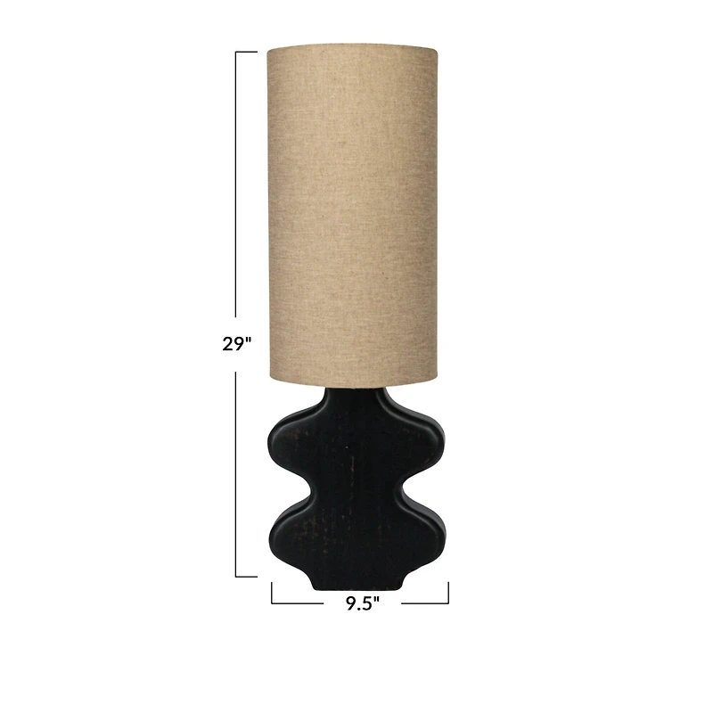 Hello Honey® 2ft. Black & Natural Mango Wood Abstract Shaped Table Lamp with Cotton Shade & Inline Switch